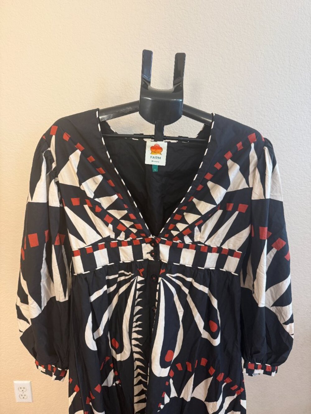 FARM Rio Black, White and Red Geometric Maxi Dress - Picture 2 of 8